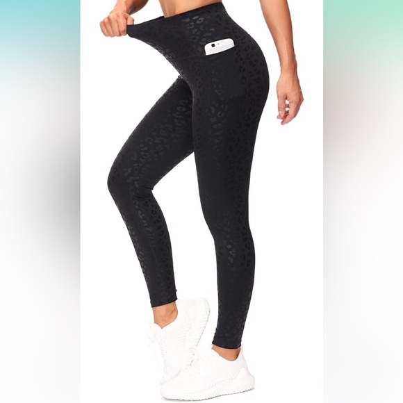 Pants - THE GYM PEOPLE Tummy Control Workout Leggings with Pockets - Black Leopard - M